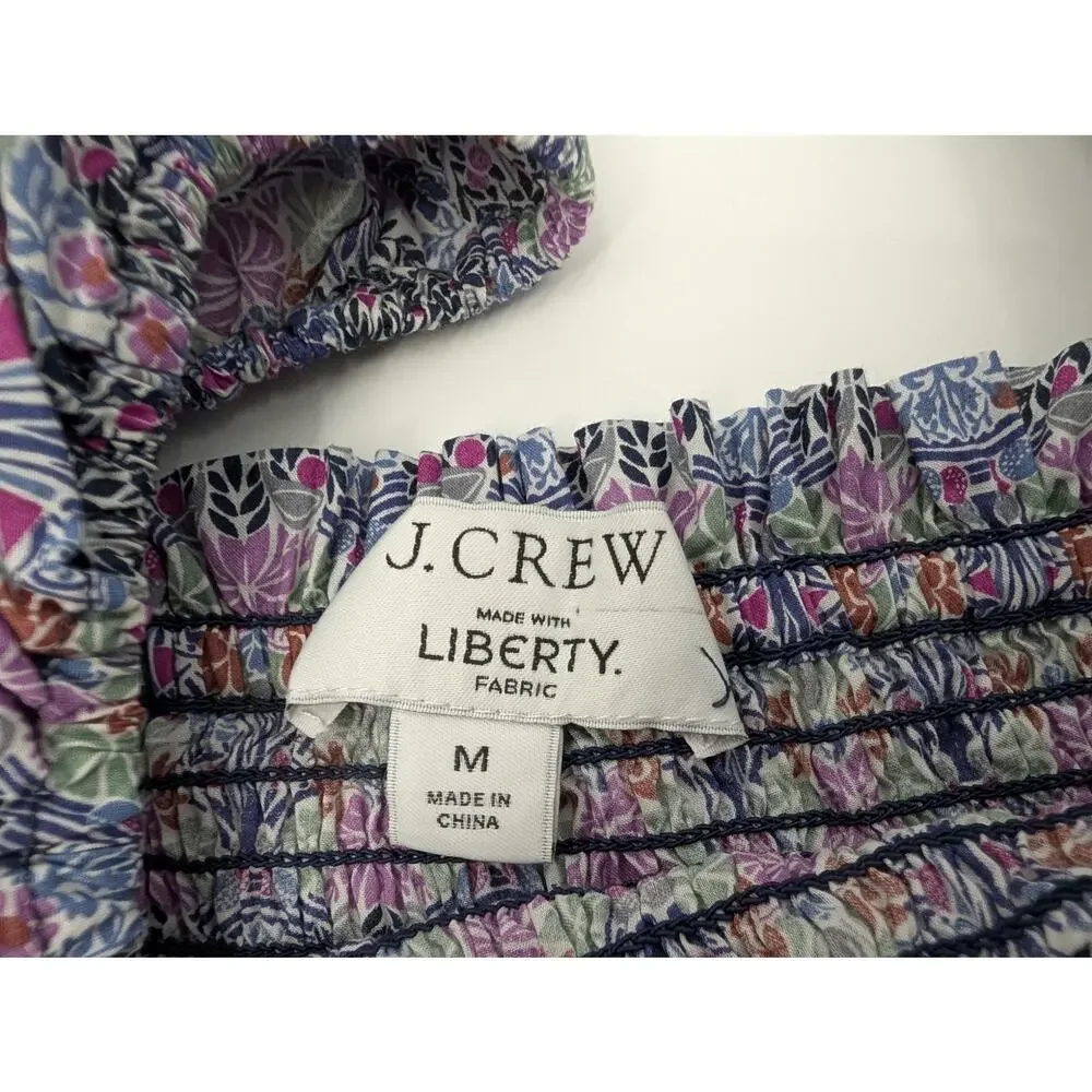 J. Crew Smocked Squareneck Organic Cotton Top Liberty Club Nouveau Fabric Preppy